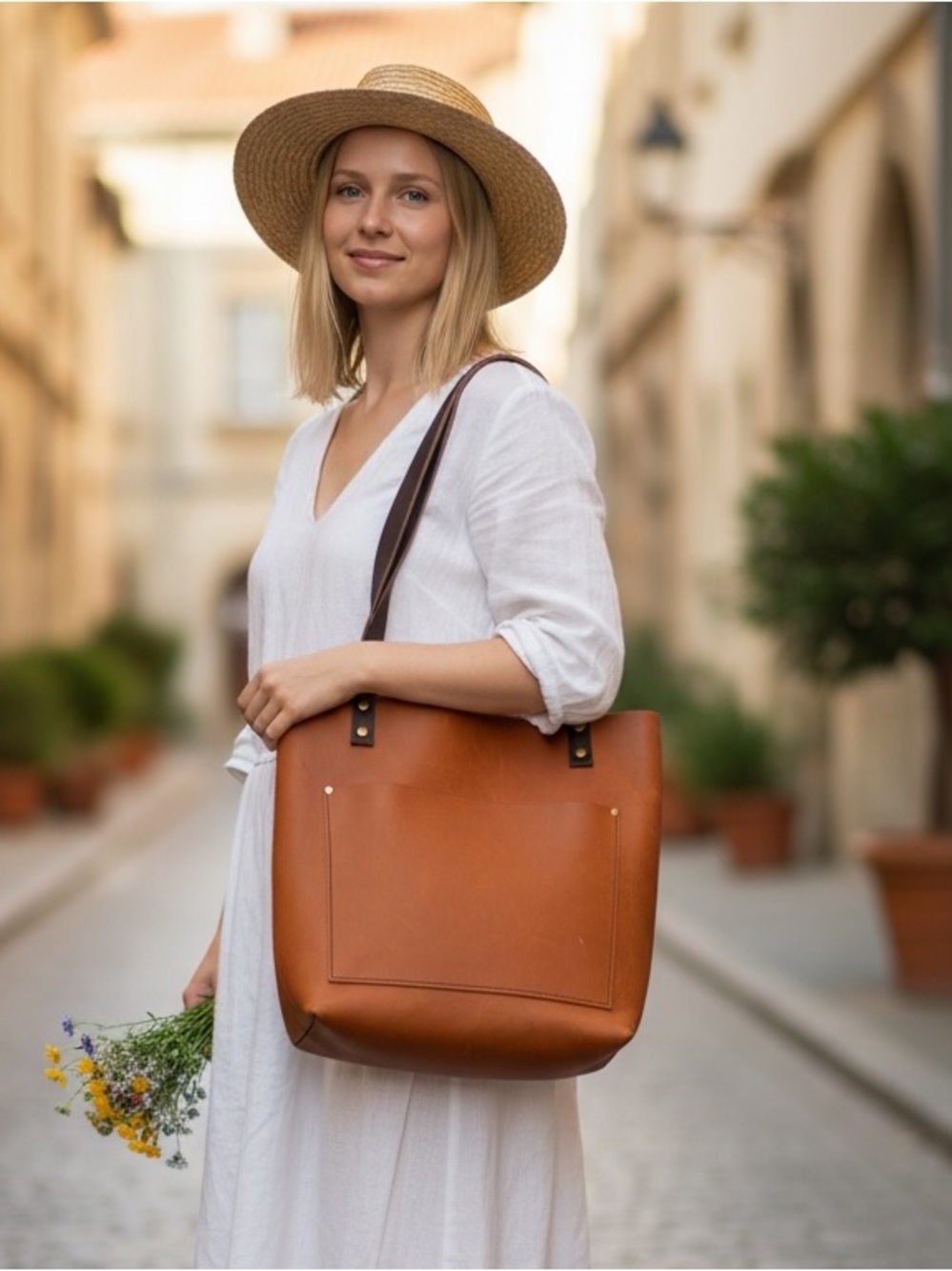 Portland Leather Goods Tote Bag Women’s Large Classic Leather Brown